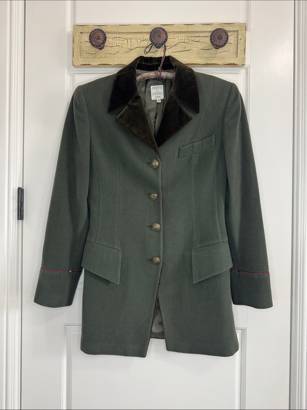 💕 Vintage ICEBERG CENTO X CENTO Military Blazer Green Velvet Trim Italy ✨